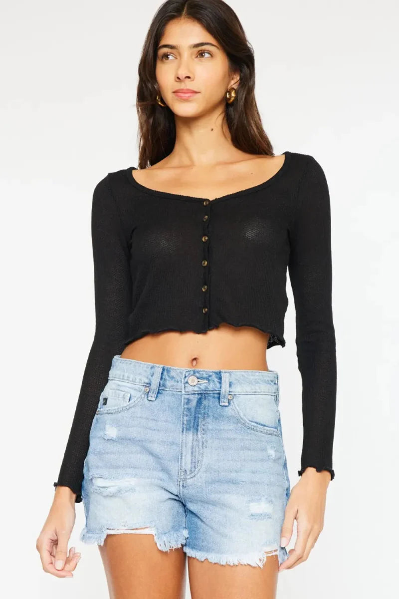 Kancan High Waist Frayed Denim Shorts for Women