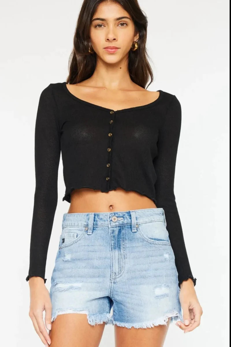 Kancan High Waist Frayed Denim Shorts for Women