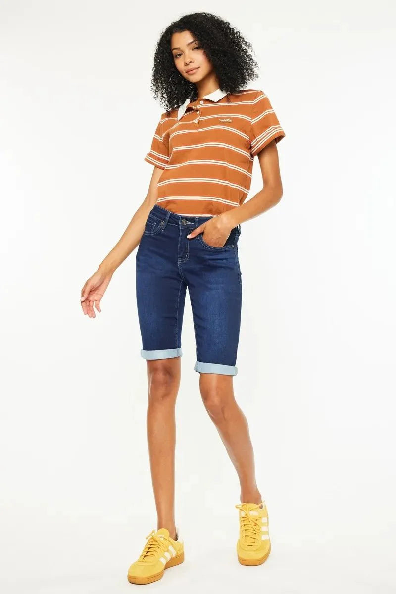 Kancan Mid Rise Bermuda Denim Shorts for Women Stylish
