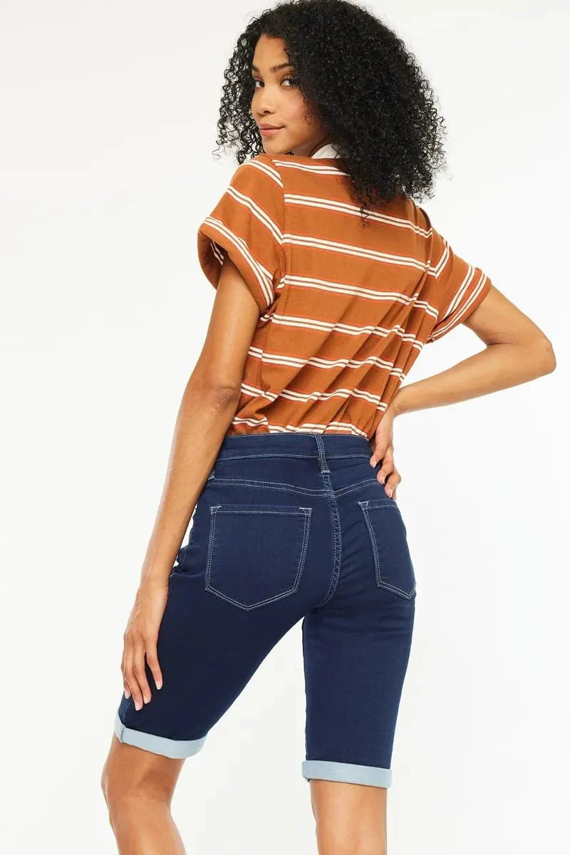 Kancan Mid Rise Bermuda Denim Shorts for Women Stylish
