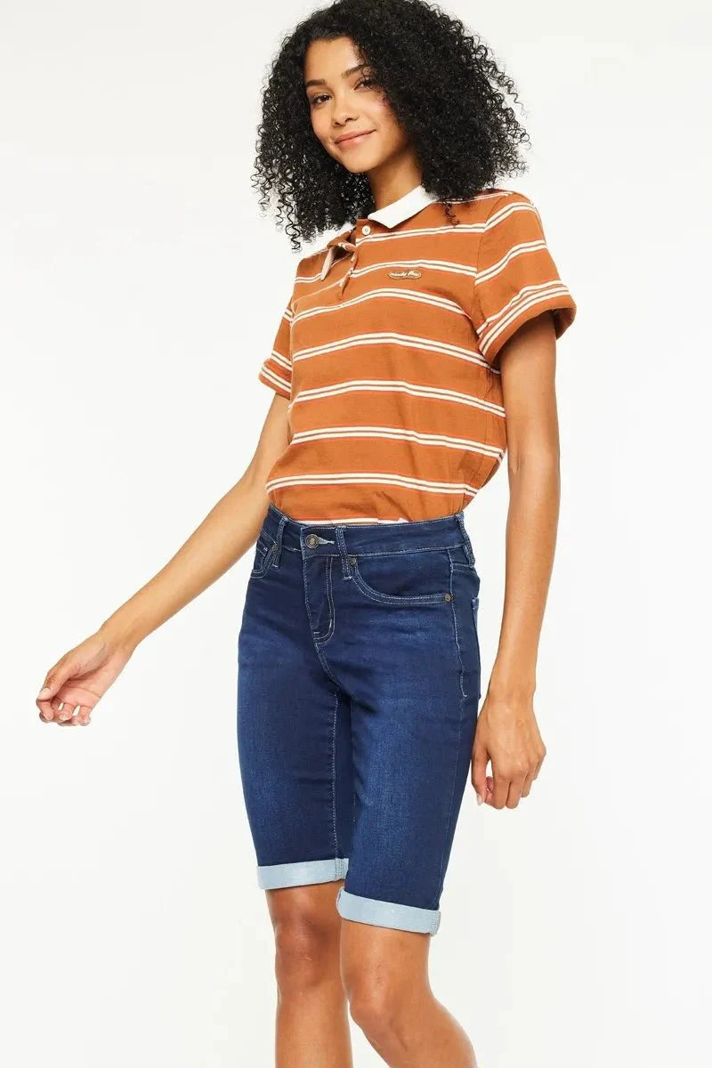 Kancan Mid Rise Bermuda Denim Shorts for Women Stylish