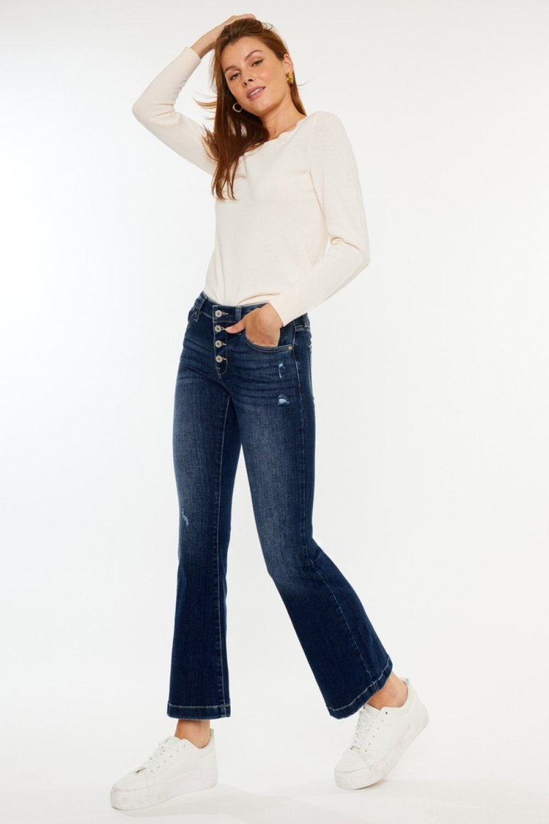 Premium Kancan Mid Rise Button Fly Flare Jeans for Women