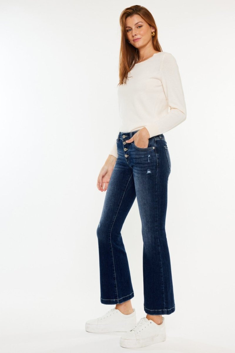 Premium Kancan Mid Rise Button Fly Flare Jeans for Women
