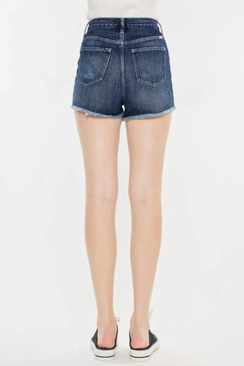 Kancan Raw Hem Button Fly Denim Shorts for Women