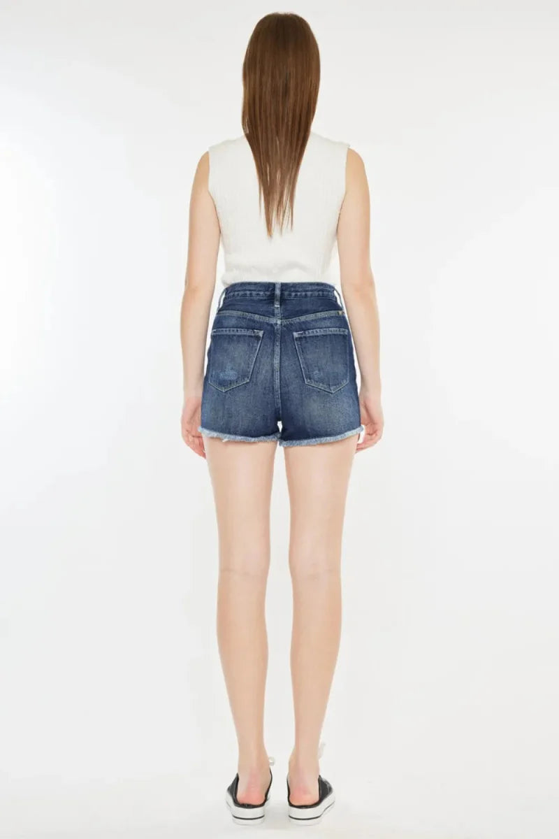 Kancan Raw Hem Button Fly Denim Shorts for Women