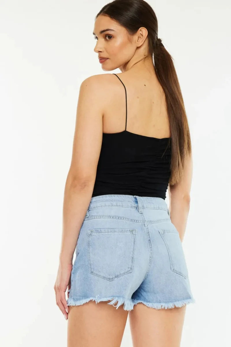 Kancan Raw Hem Distressed High Waist Denim Shorts for Women