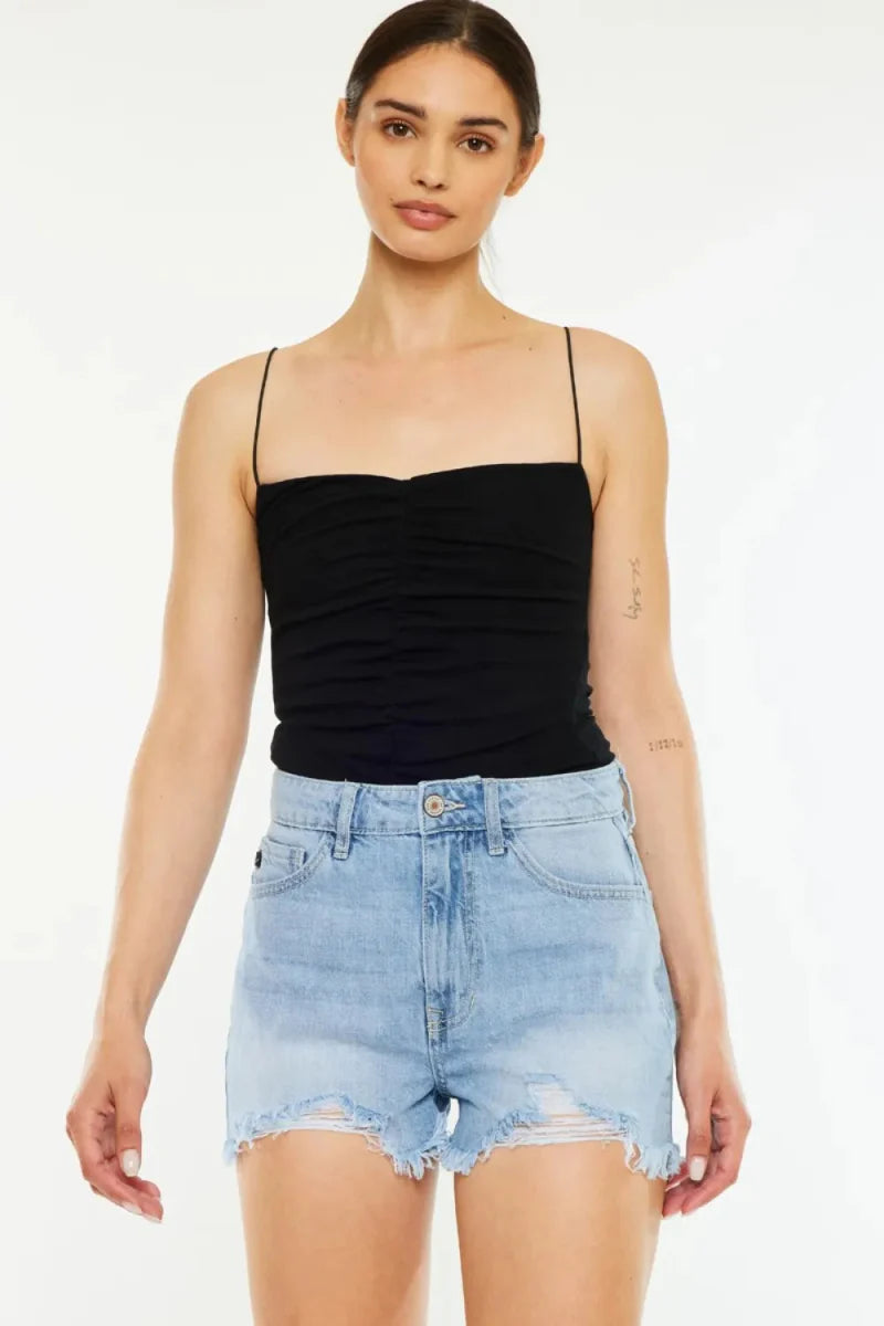 Kancan Raw Hem Distressed High Waist Denim Shorts for Women