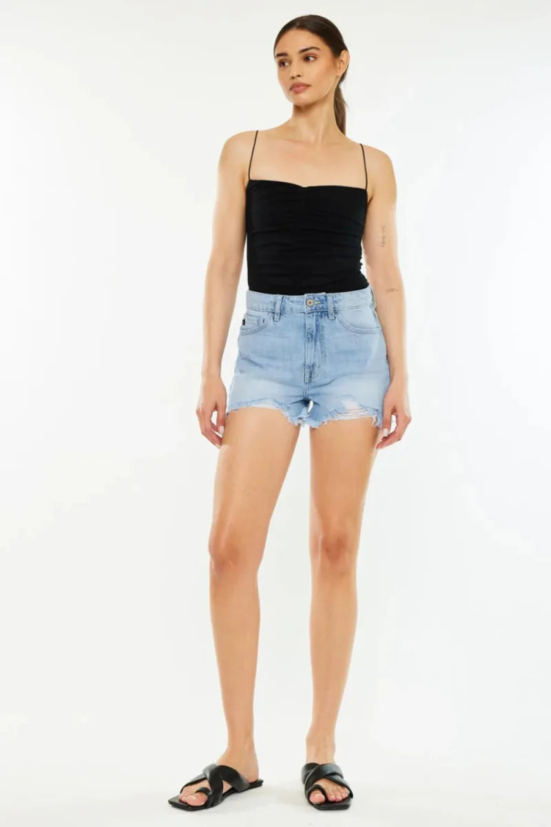 Kancan Raw Hem Distressed High Waist Denim Shorts for Women