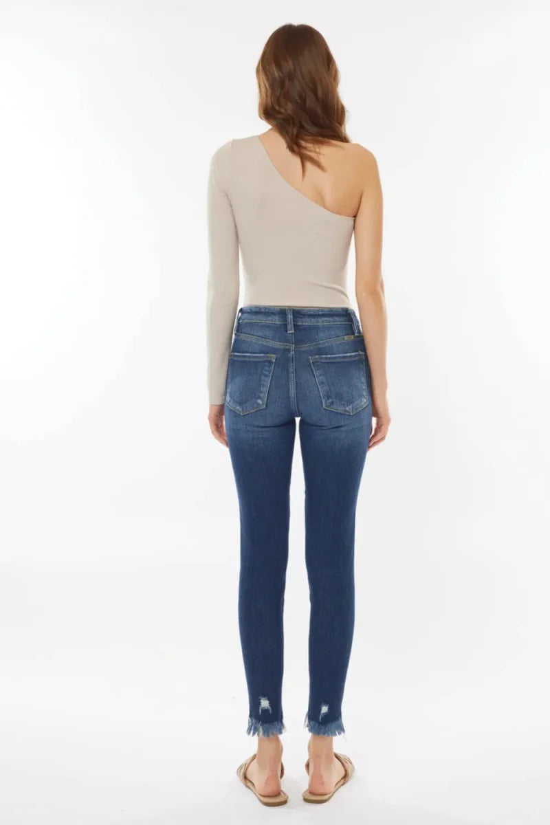 Kancan Raw Hem High Waist Cropped Jeans for Women