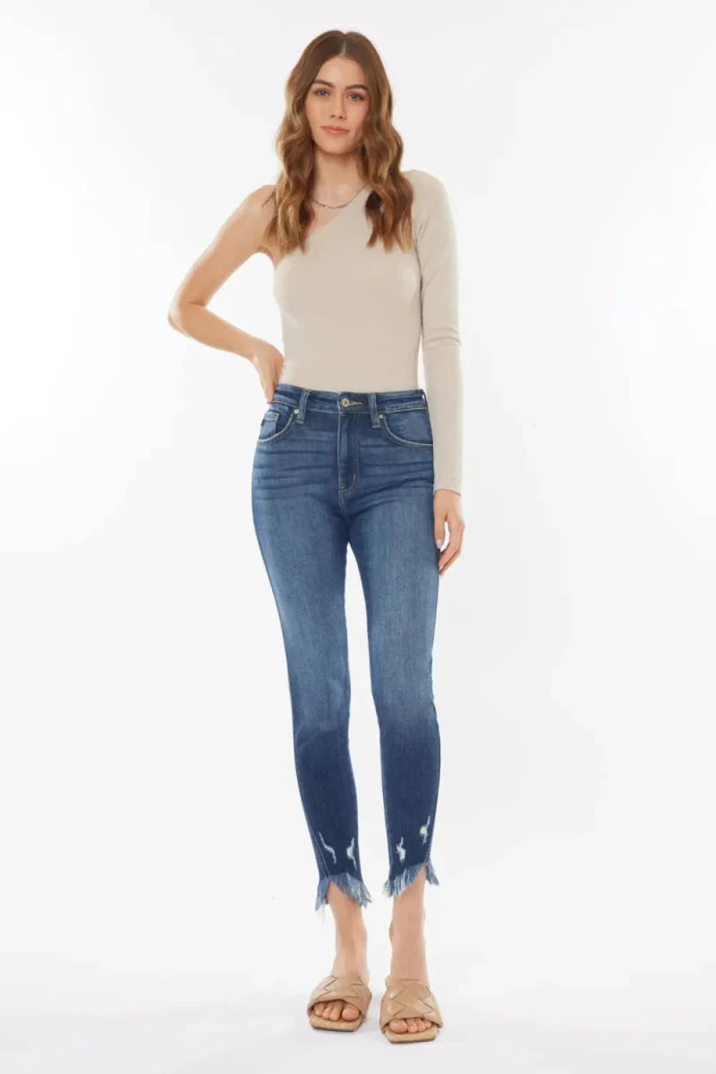 Kancan Raw Hem High Waist Cropped Jeans for Women