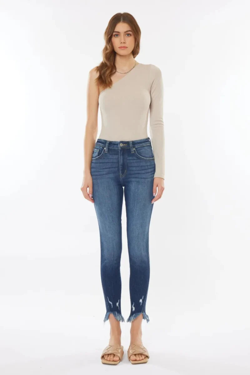 Kancan Raw Hem High Waist Cropped Jeans for Women