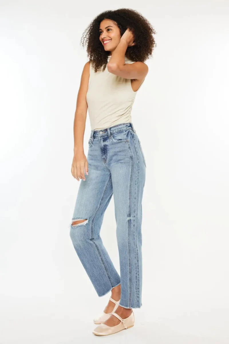 Kancan Ultra High Rise Distressed Straight Jeans for Women