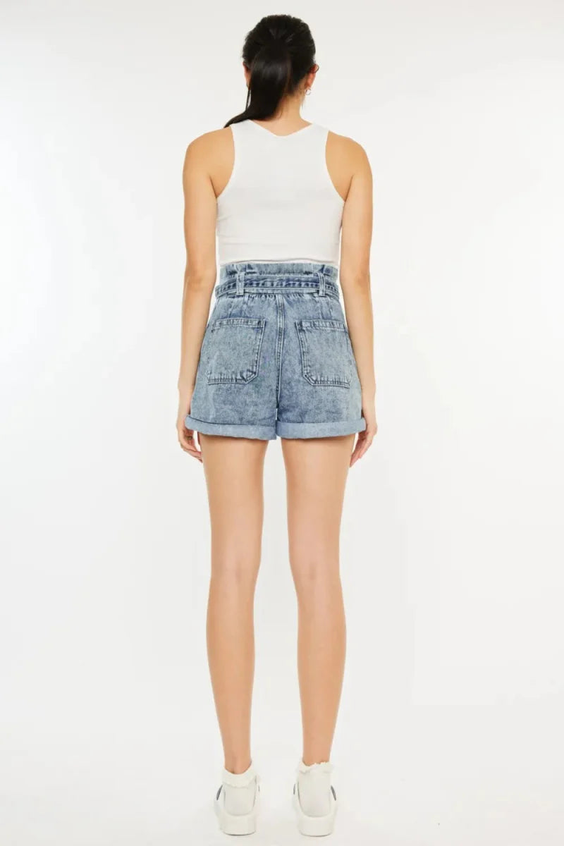 Kancan Ultra High Rise Paperbag Denim Shorts for Women