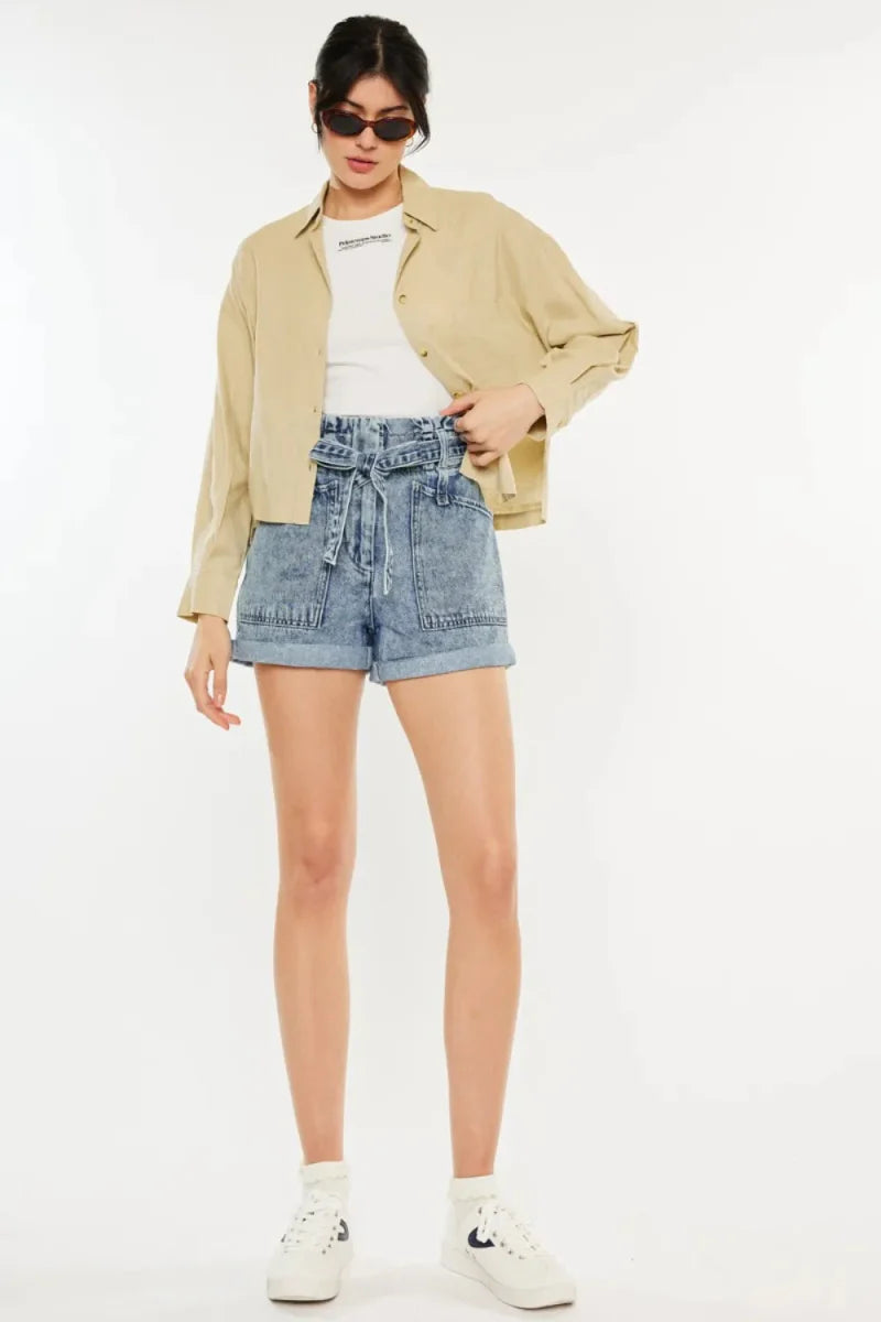 Kancan Ultra High Rise Paperbag Denim Shorts for Women