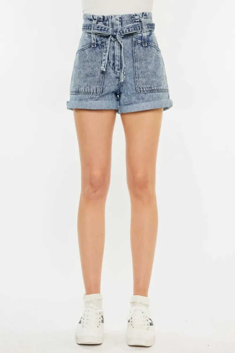Kancan Ultra High Rise Paperbag Denim Shorts for Women