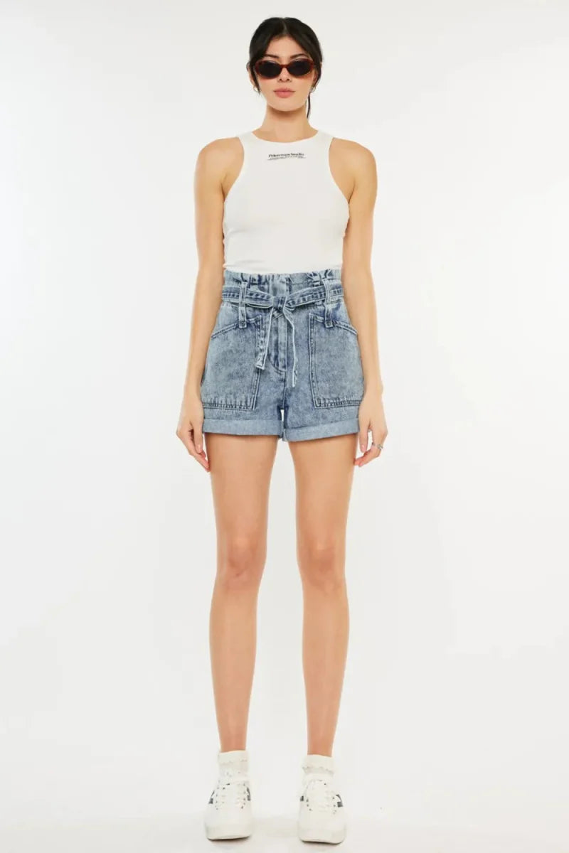 Kancan Ultra High Rise Paperbag Denim Shorts for Women