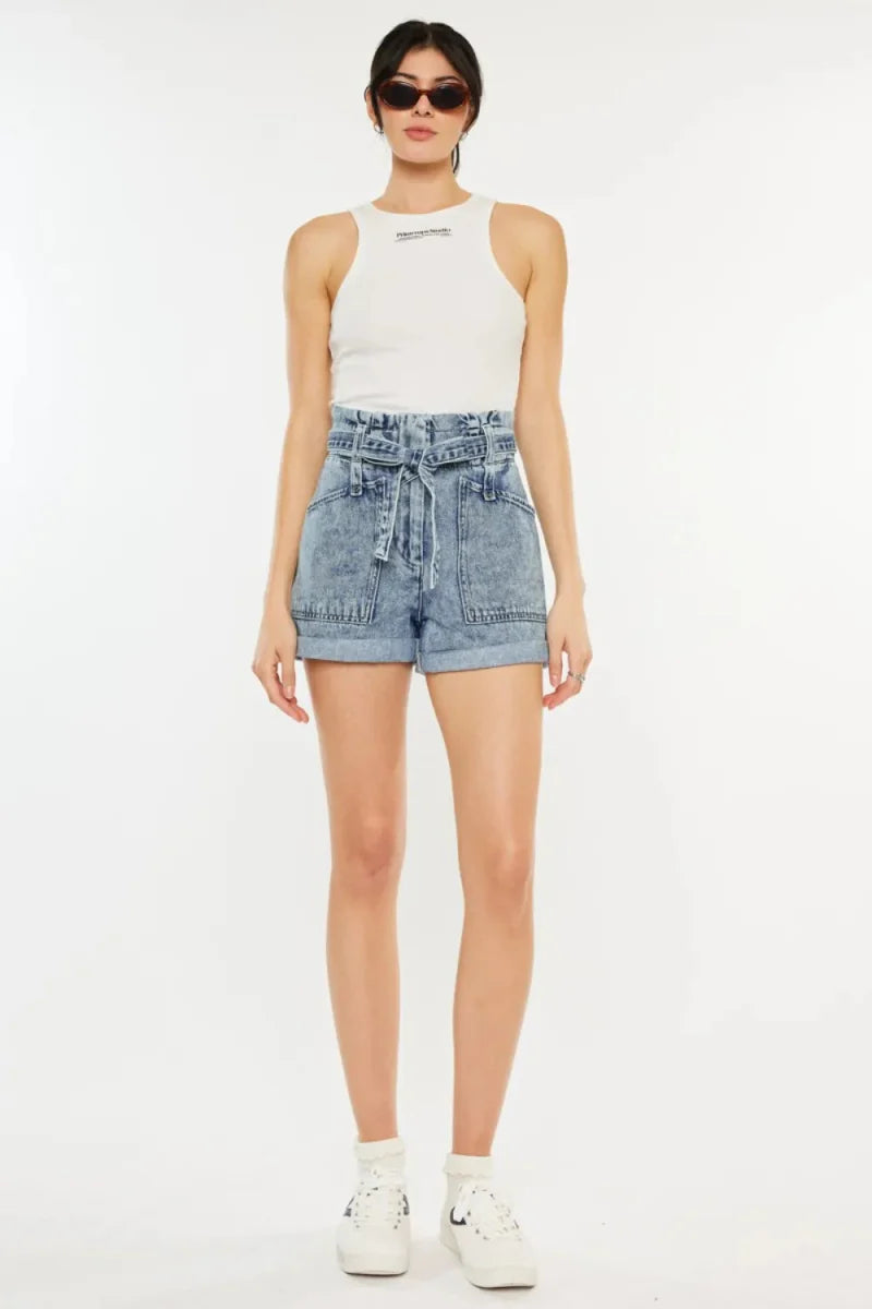 Kancan Ultra High Rise Paperbag Denim Shorts for Women