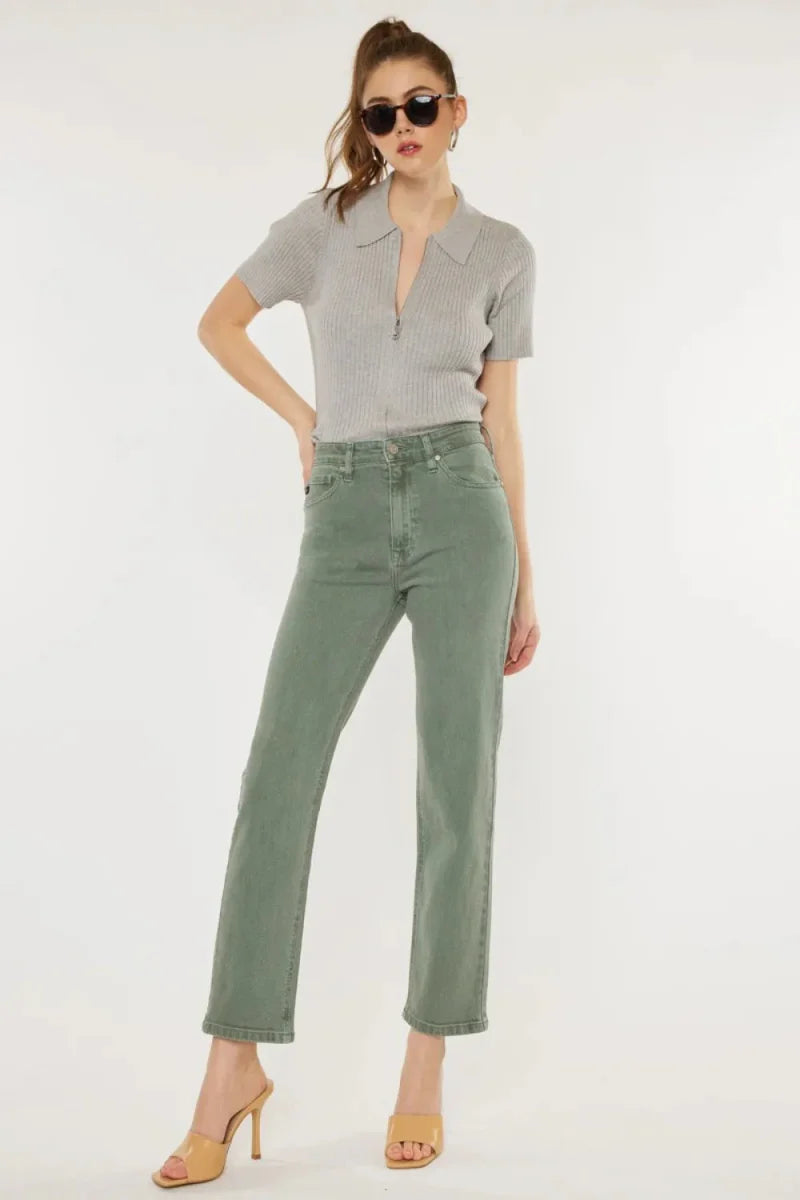 Kancan Ultra High Rise Straight Jeans in Olive Green