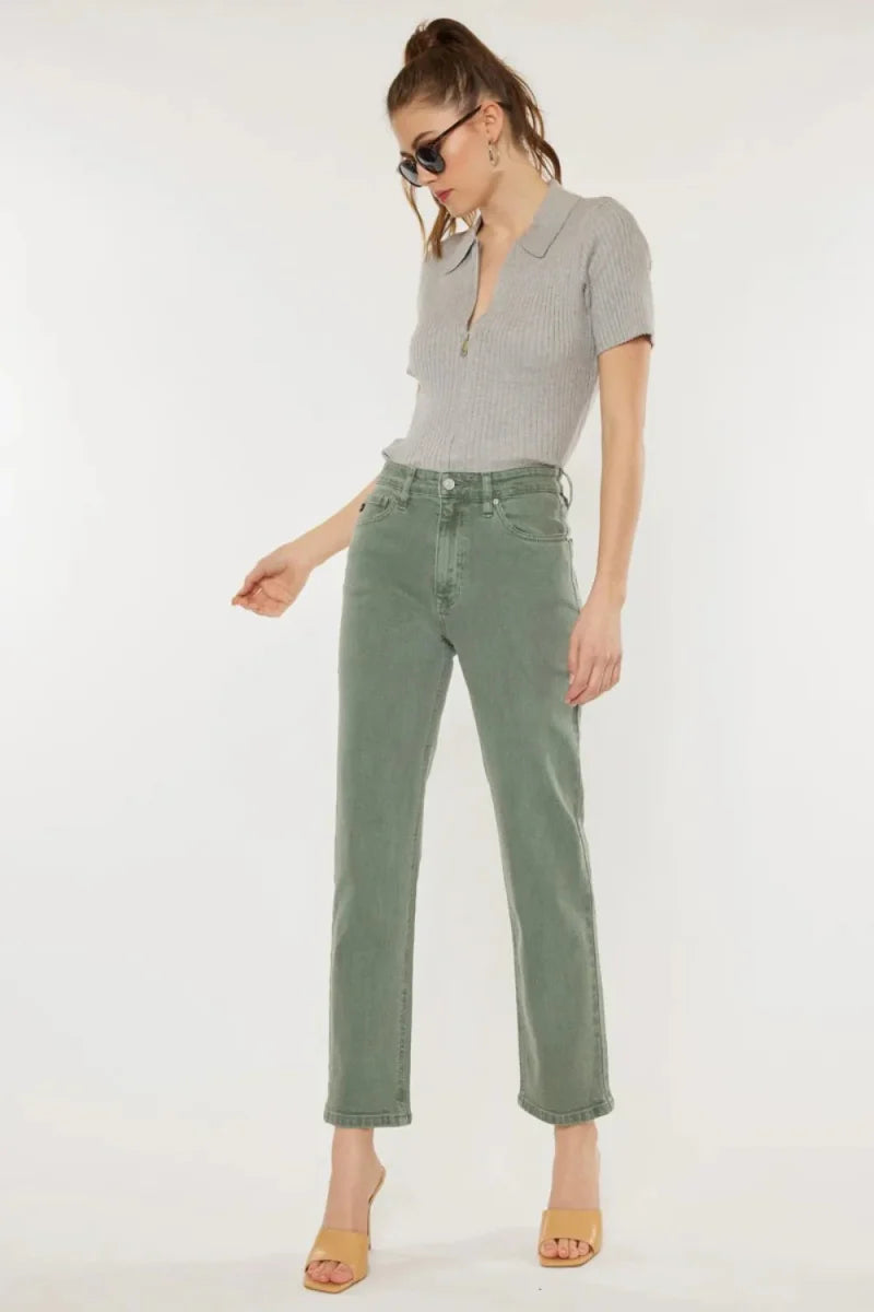 Kancan Ultra High Rise Straight Jeans in Olive Green