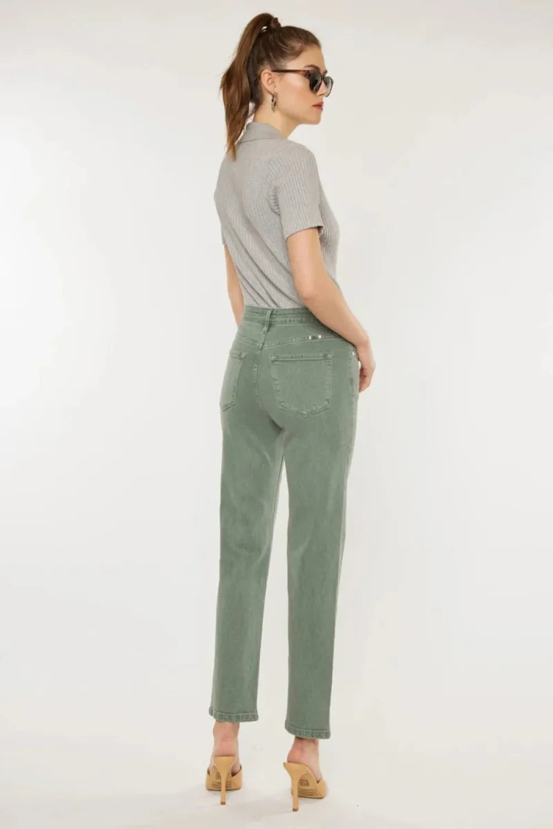 Kancan Ultra High Rise Straight Jeans in Olive Green