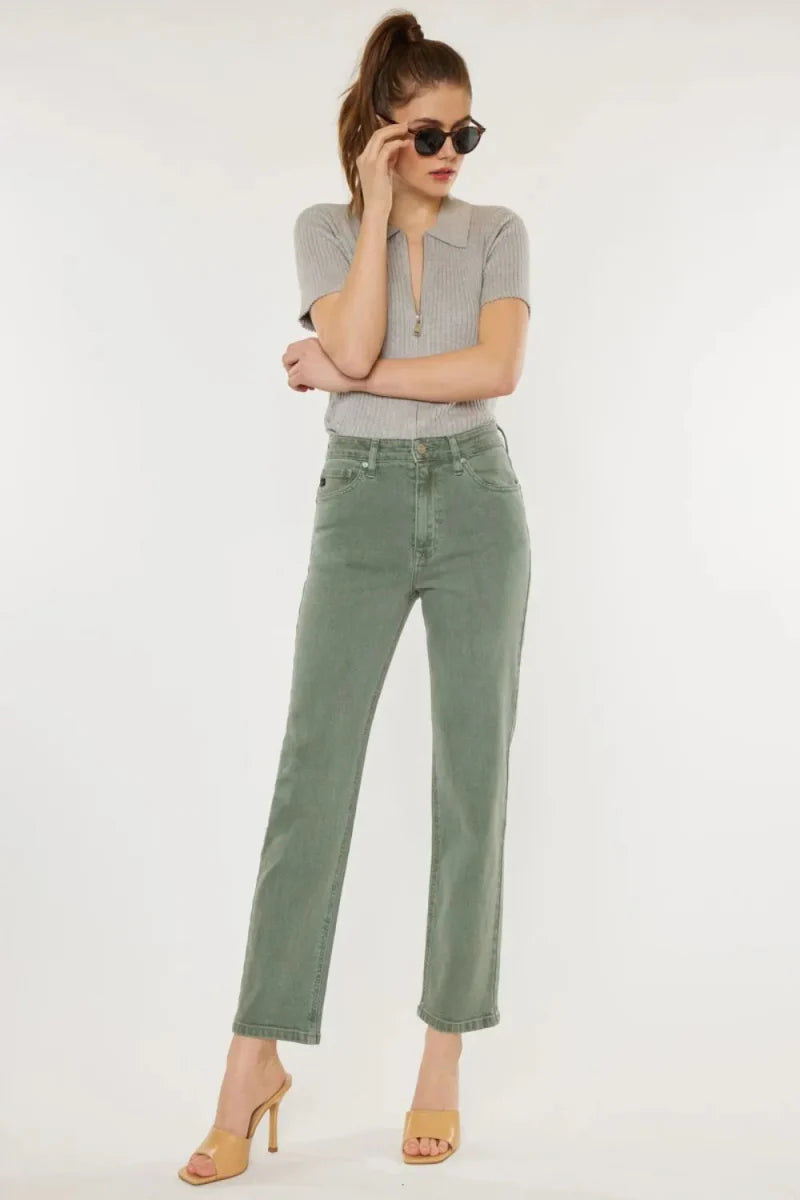 Kancan Ultra High Rise Straight Jeans in Olive Green