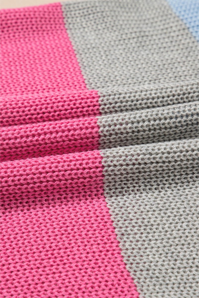 Light Blue Color Block Notch V Neck Sweater T Shirt for Women