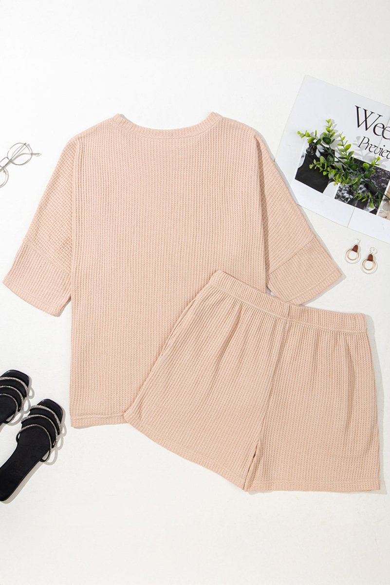 Light French Beige Cactus Forest Waffle Half Sleeve Tee Set