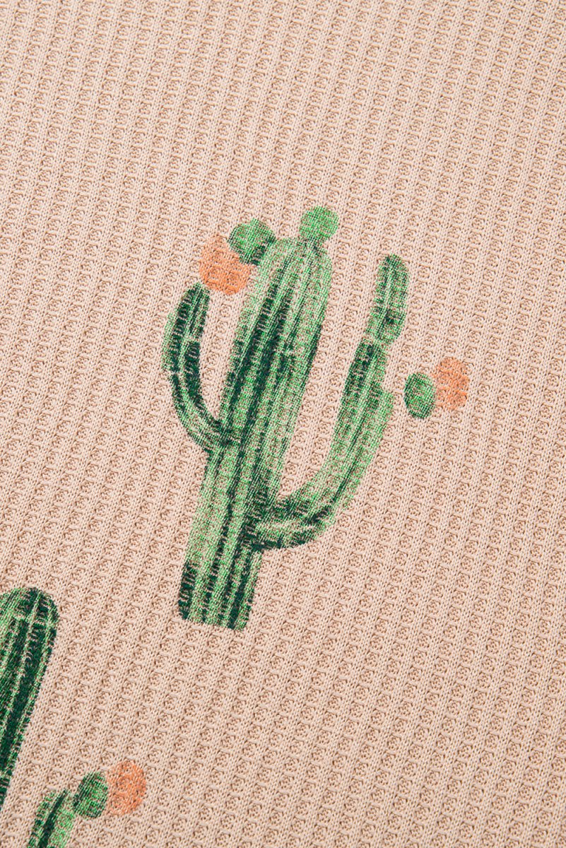 Light French Beige Cactus Forest Waffle Half Sleeve Tee Set
