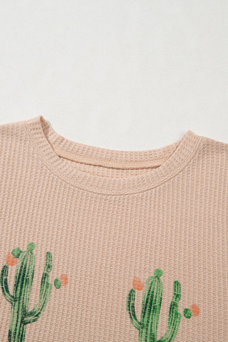 Light French Beige Cactus Forest Waffle Half Sleeve Tee Set