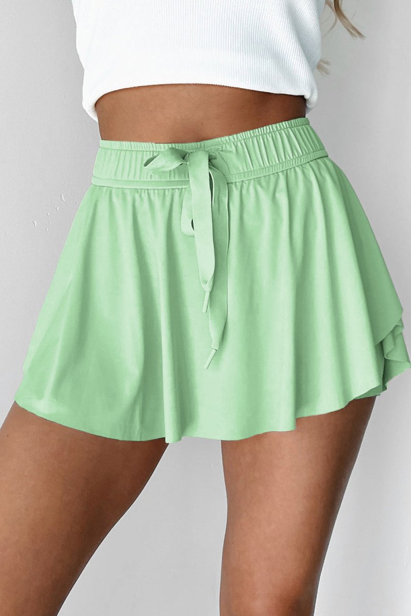 Light Green Drawstring High Waist Lined Tennis Skorts