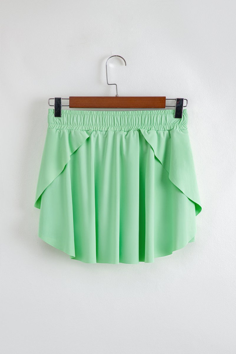 Light Green Drawstring High Waist Lined Tennis Skorts