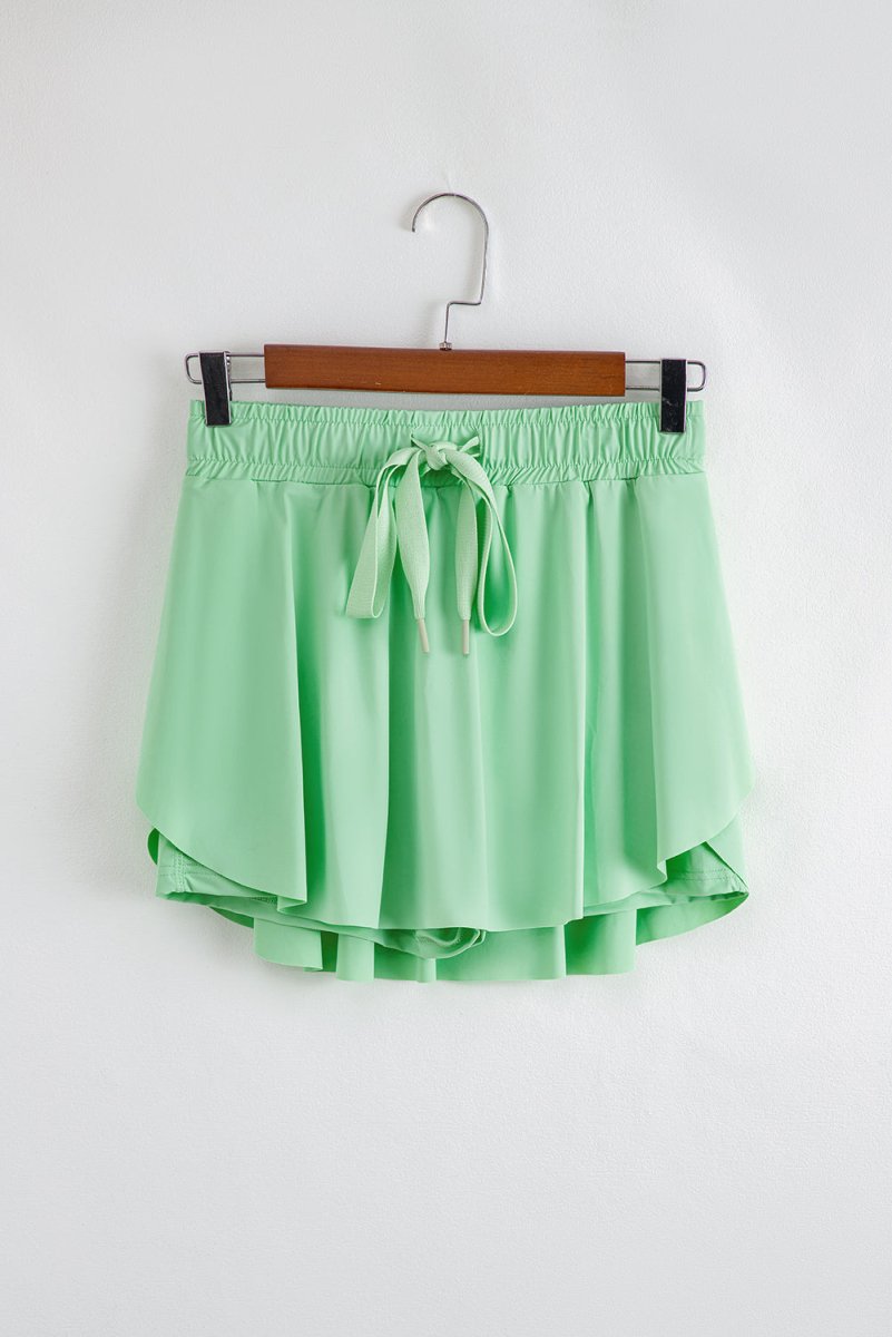 Light Green Drawstring High Waist Lined Tennis Skorts