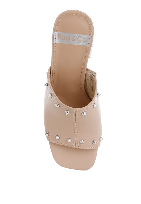 Rag Company Lomela Stud Embellished Block Heel Mules for Casual Wear