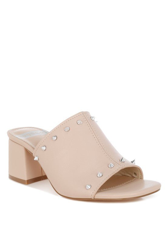 Rag Company Lomela Stud Embellished Block Heel Mules for Casual Wear