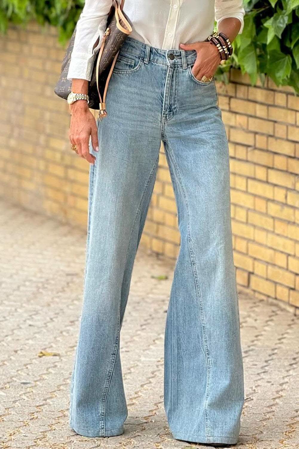 Dusk blue high-rise wide-leg jeans