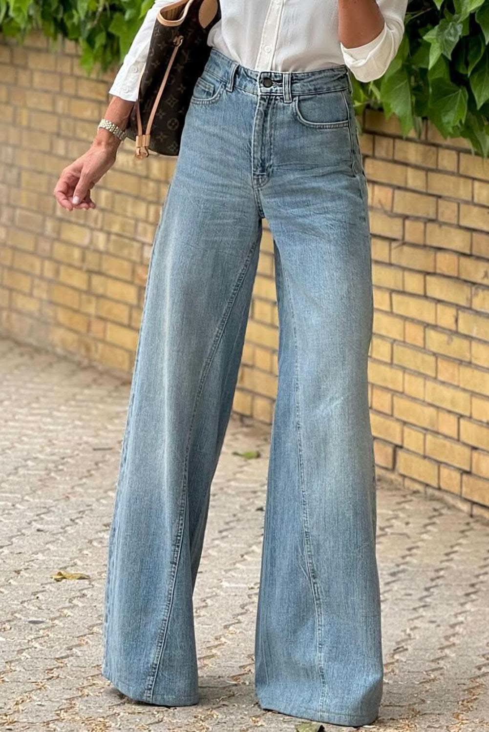 Dusk blue high-rise wide-leg jeans