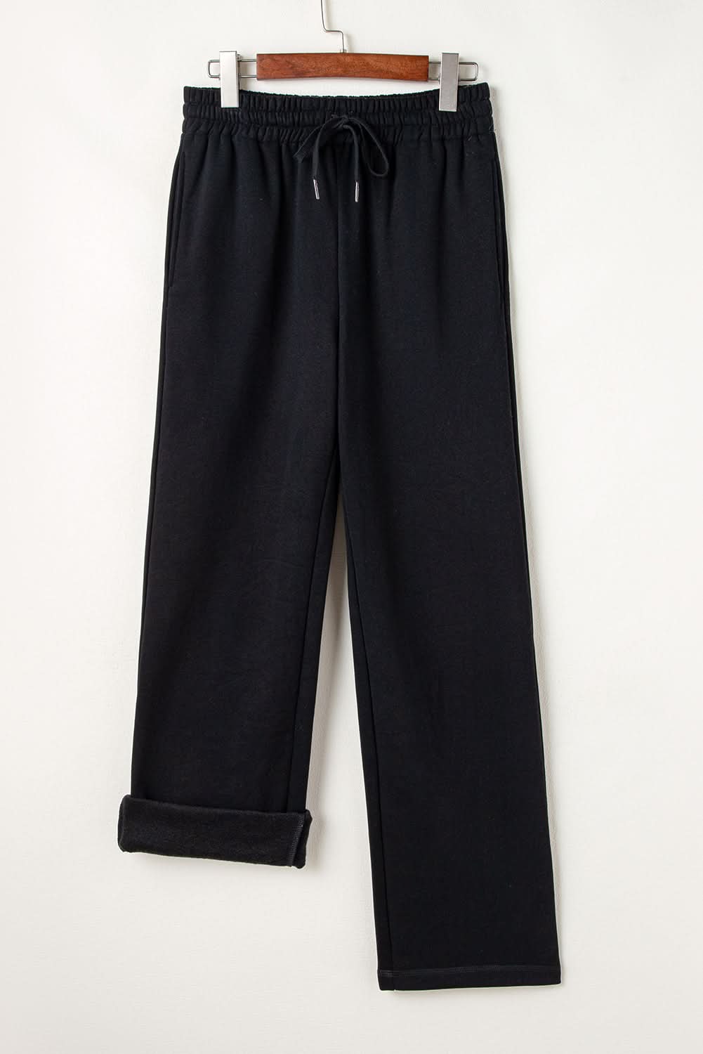 Cozy black fleece pants with drawstring