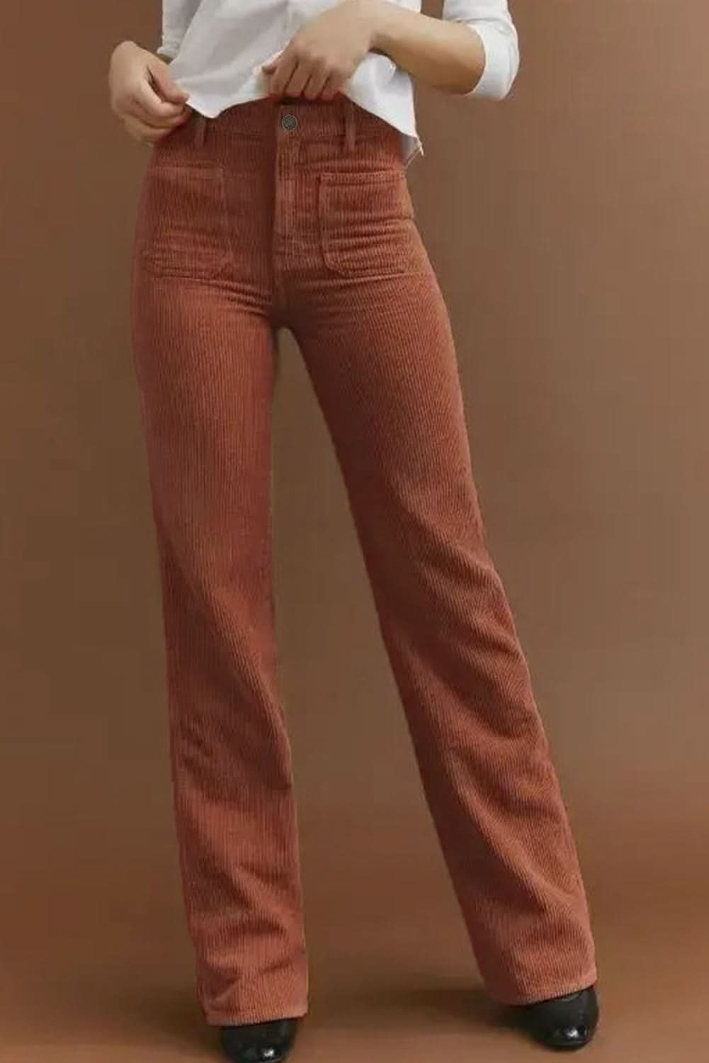 Chic brown high-waisted corduroy pants