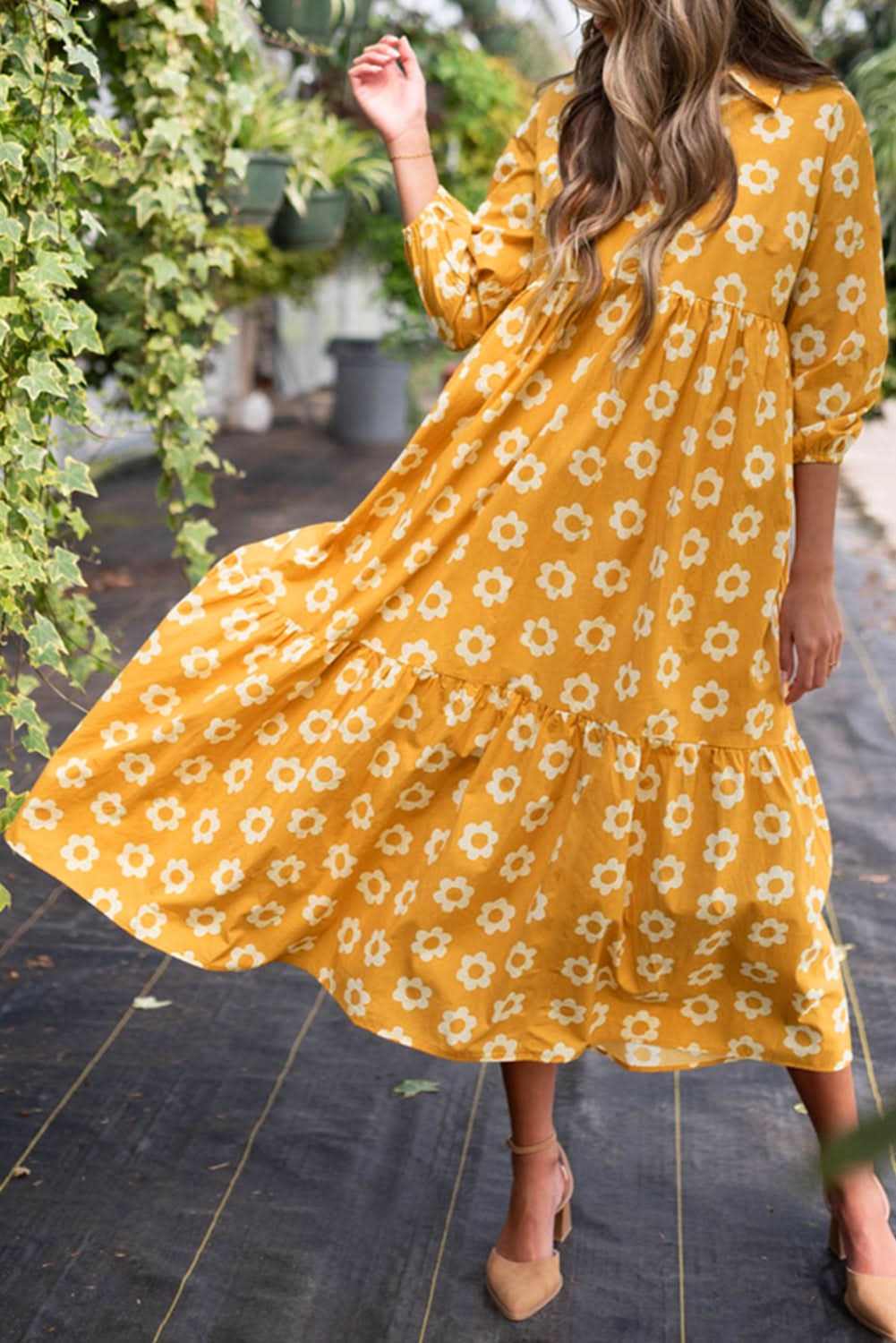 Floral Collared Maxi Dress - Yellow