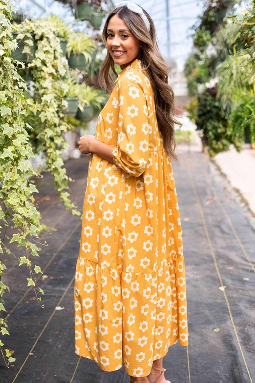 Floral Collared Maxi Dress - Yellow