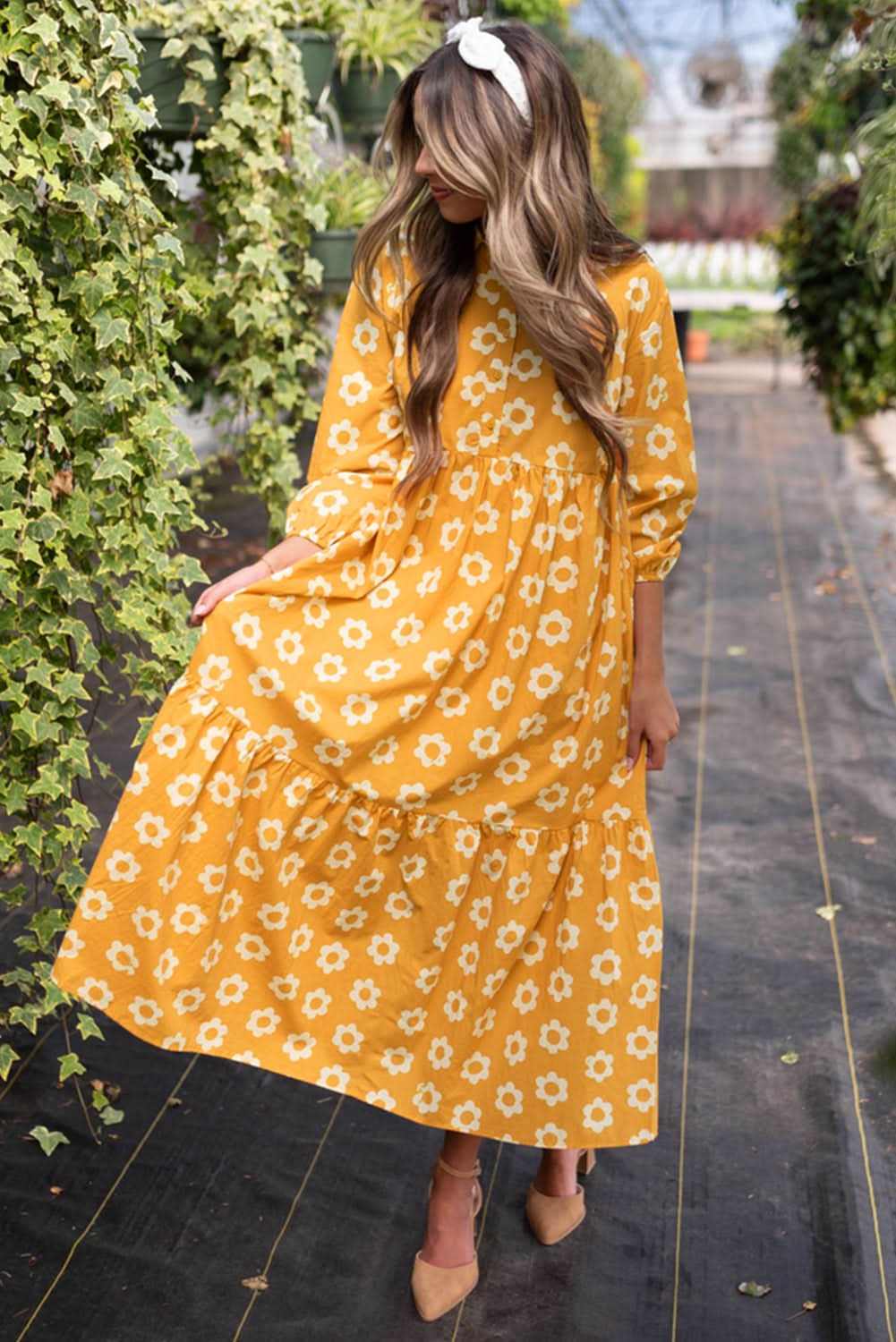 Floral Collared Maxi Dress - Yellow