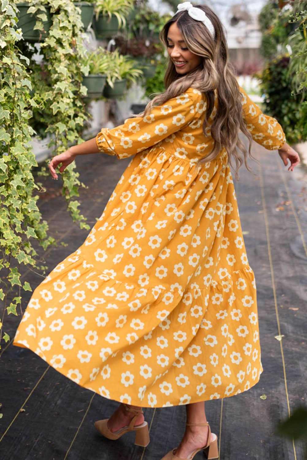 Floral Collared Maxi Dress - Yellow