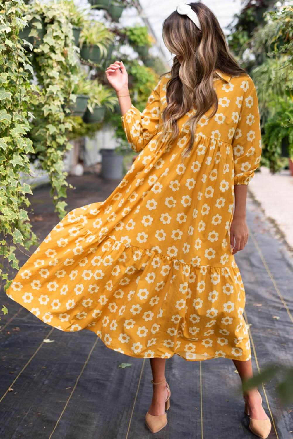 Floral Collared Maxi Dress - Yellow
