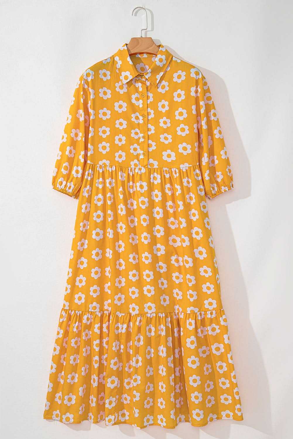 Floral Collared Maxi Dress - Yellow