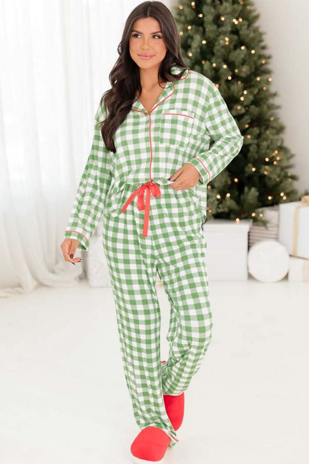 Light green plaid holiday pajamas