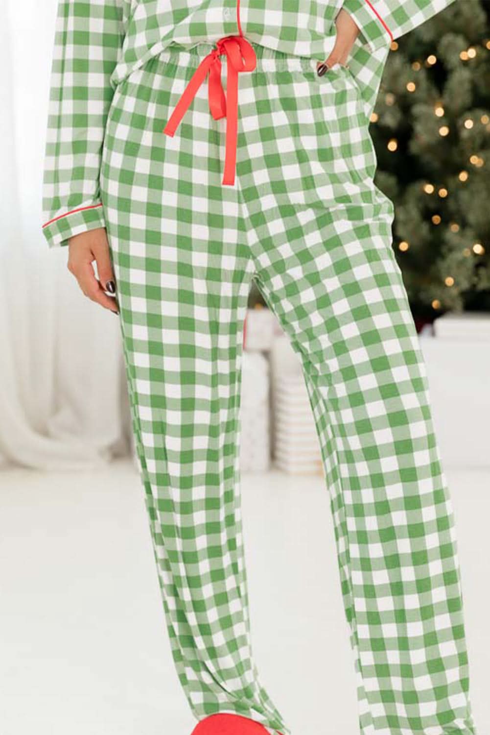 Light green plaid holiday pajamas