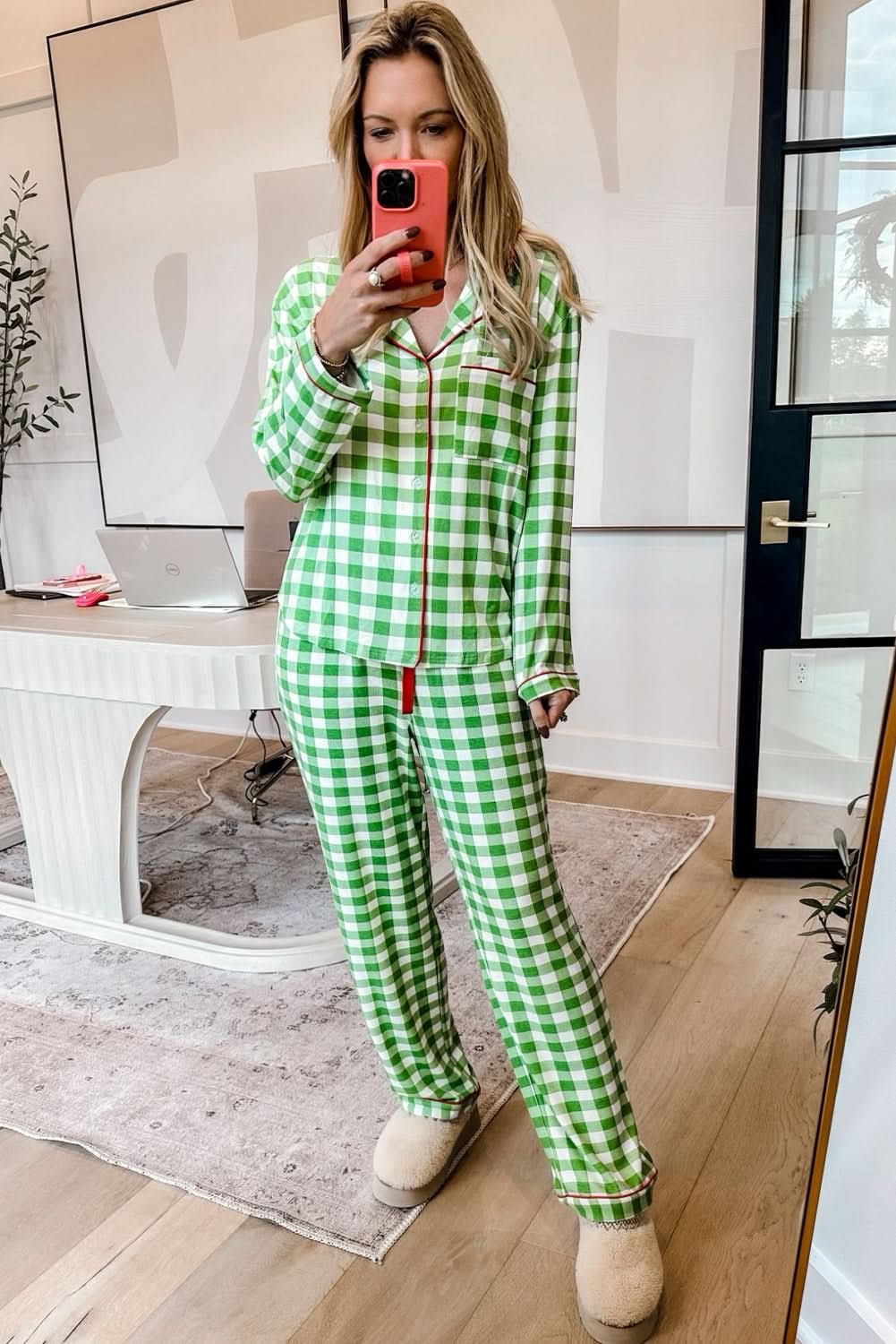 Light green plaid holiday pajamas