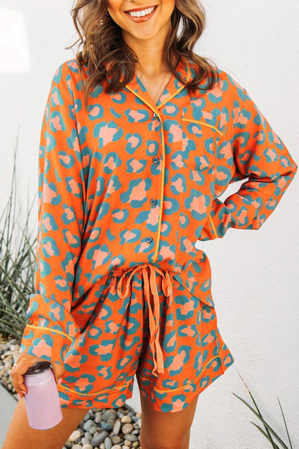 Leopard Print Orange Loungewear Set