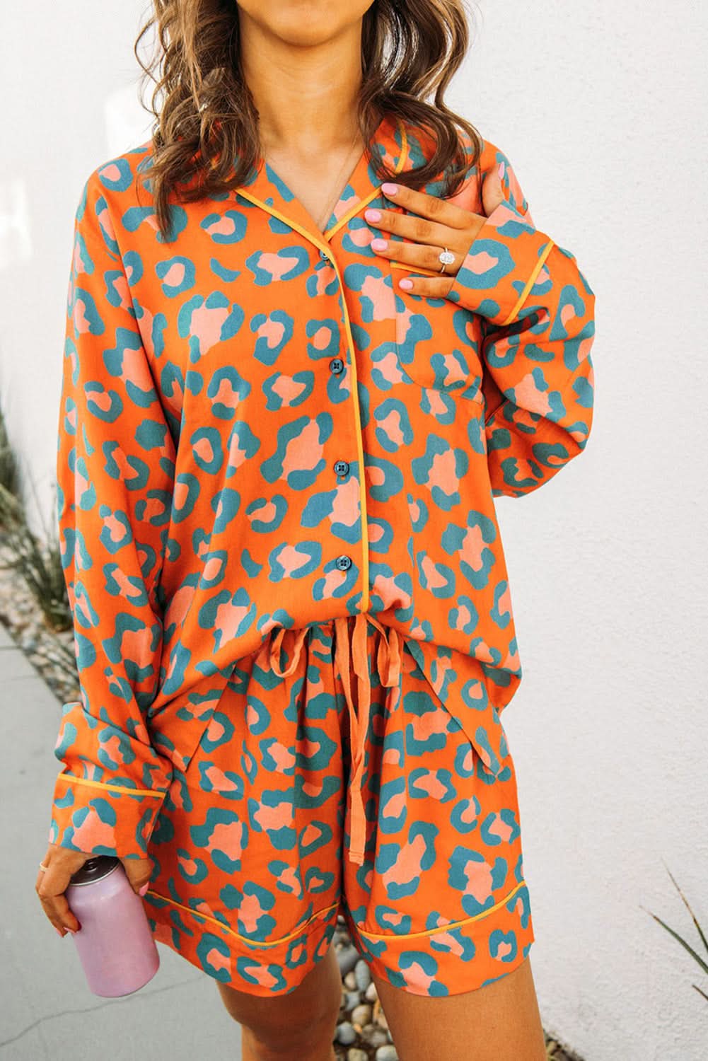 Leopard Print Orange Loungewear Set