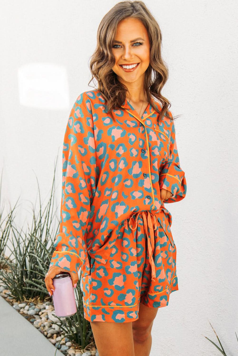 Leopard Print Orange Loungewear Set